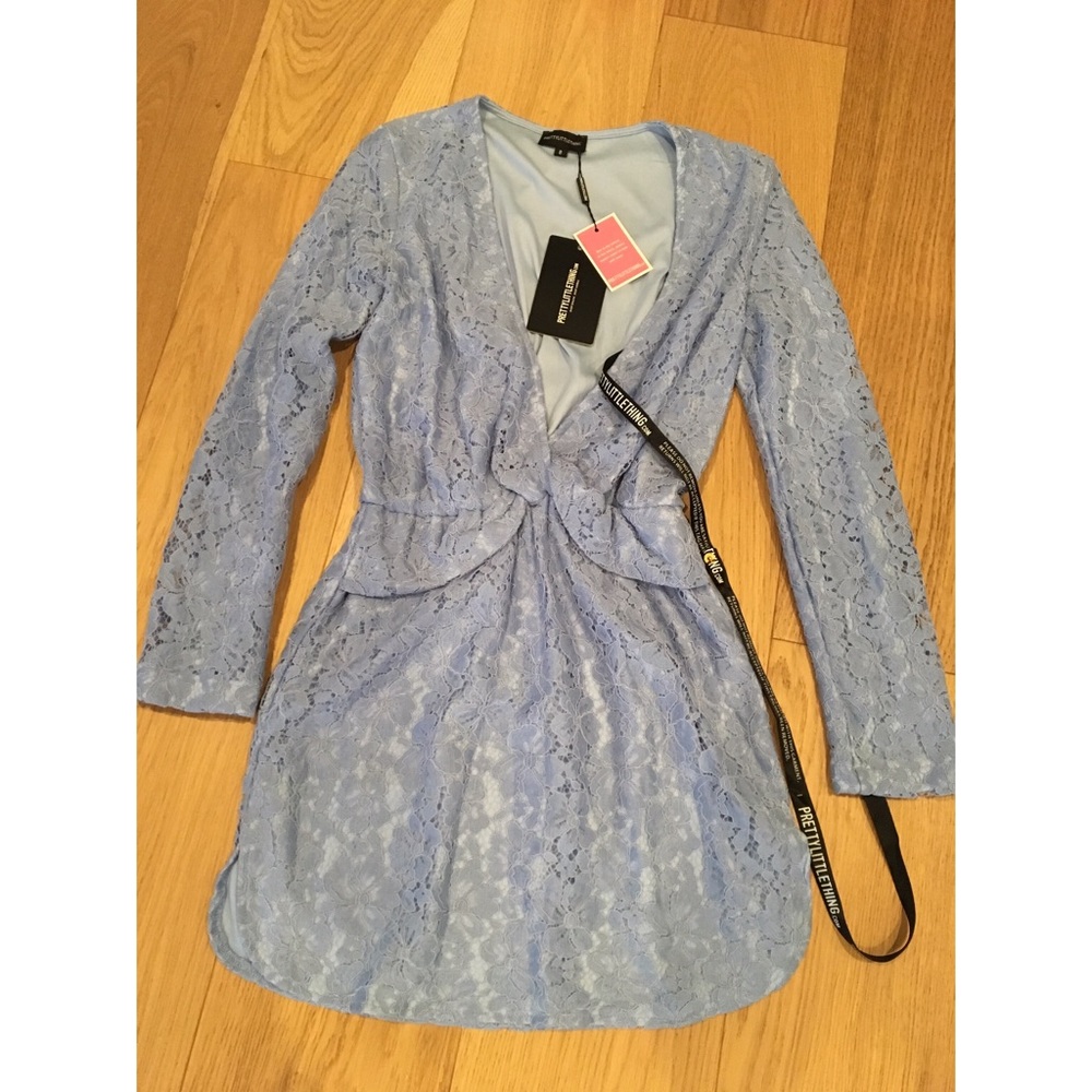 NWT PRETTYLITTLETHING Blue Wrap Minidress UK8 US4